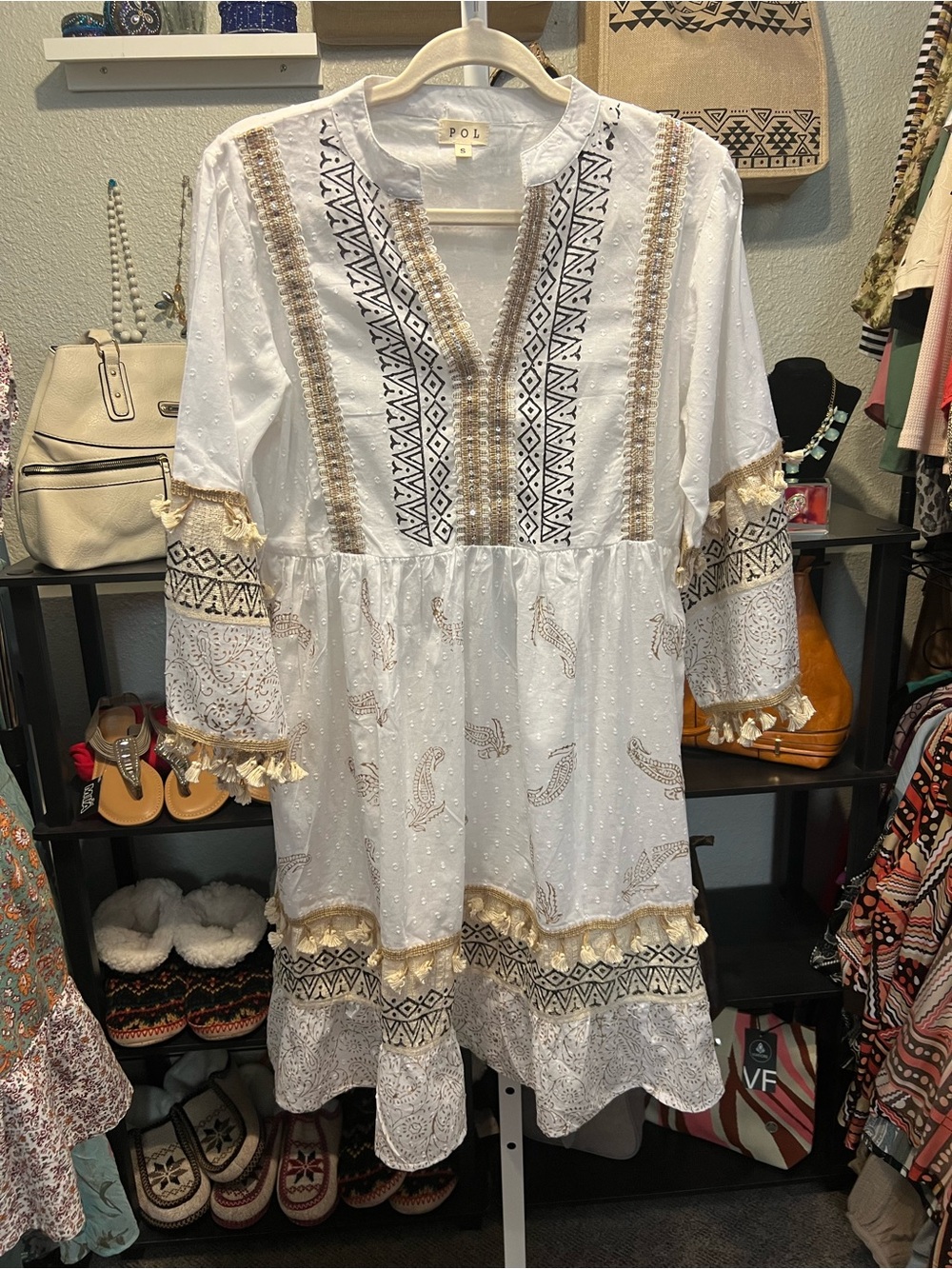 POL White Textured Button-Up Shirt with Cream Label